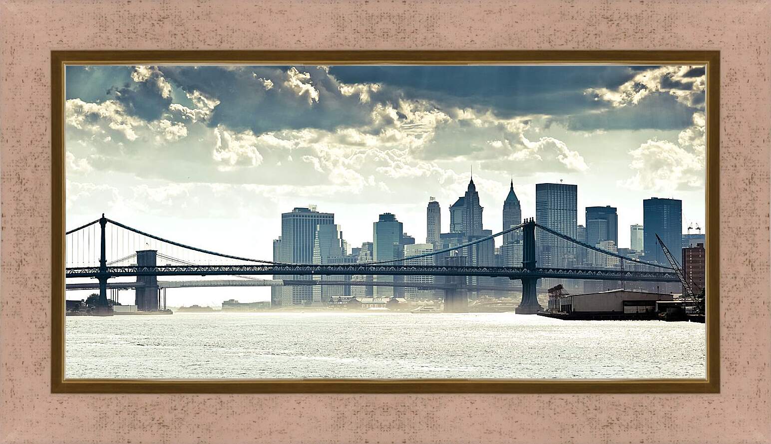 Картина в раме - Бруклинский мост вид с реки