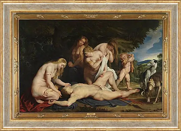 Картина в раме - The Death of Adonis (with Venus, Cupid, and the Three Graces). Питер Пауль Рубенс