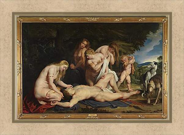 Картина в раме - The Death of Adonis (with Venus, Cupid, and the Three Graces). Питер Пауль Рубенс
