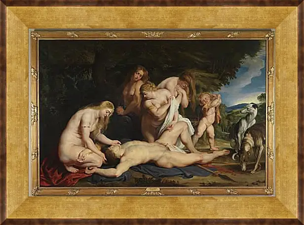 Картина в раме - The Death of Adonis (with Venus, Cupid, and the Three Graces). Питер Пауль Рубенс