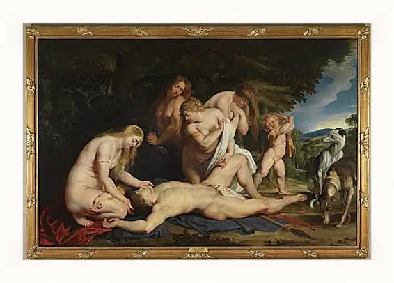 Картина в раме - The Death of Adonis (with Venus, Cupid, and the Three Graces). Питер Пауль Рубенс