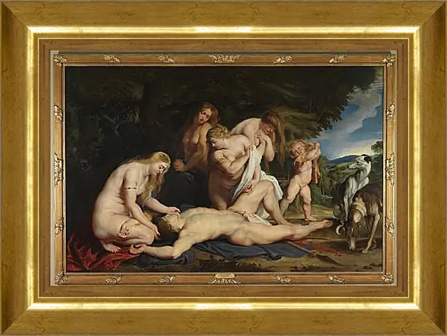 Картина в раме - The Death of Adonis (with Venus, Cupid, and the Three Graces). Питер Пауль Рубенс