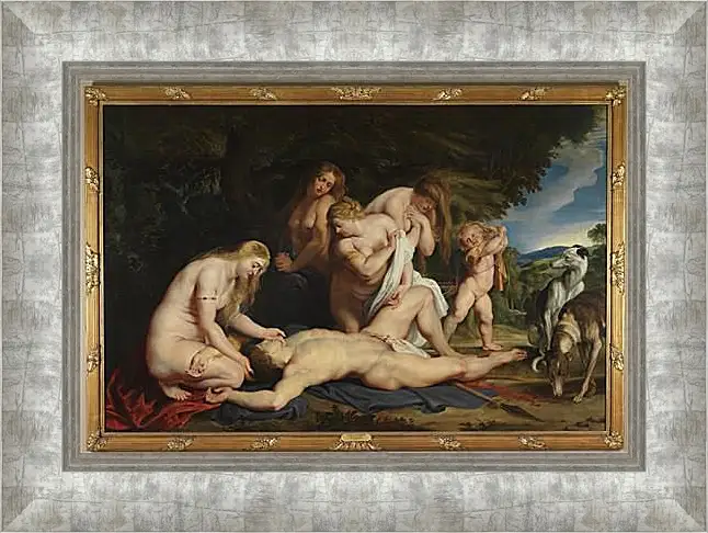 Картина в раме - The Death of Adonis (with Venus, Cupid, and the Three Graces). Питер Пауль Рубенс