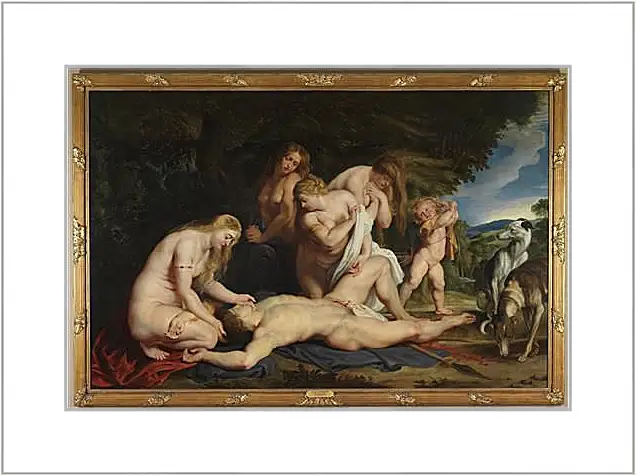 Картина в раме - The Death of Adonis (with Venus, Cupid, and the Three Graces). Питер Пауль Рубенс