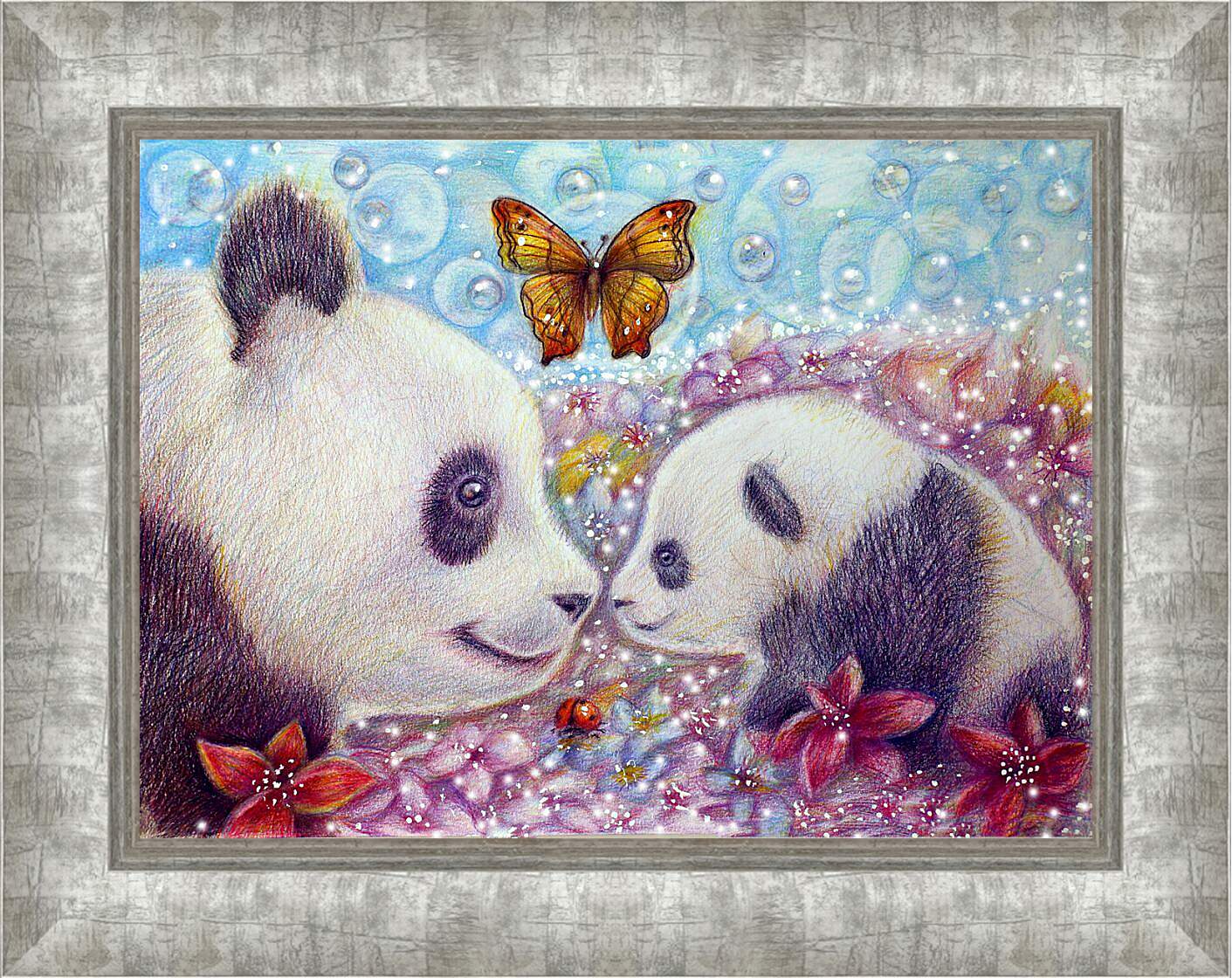 Картина в раме - Две панды