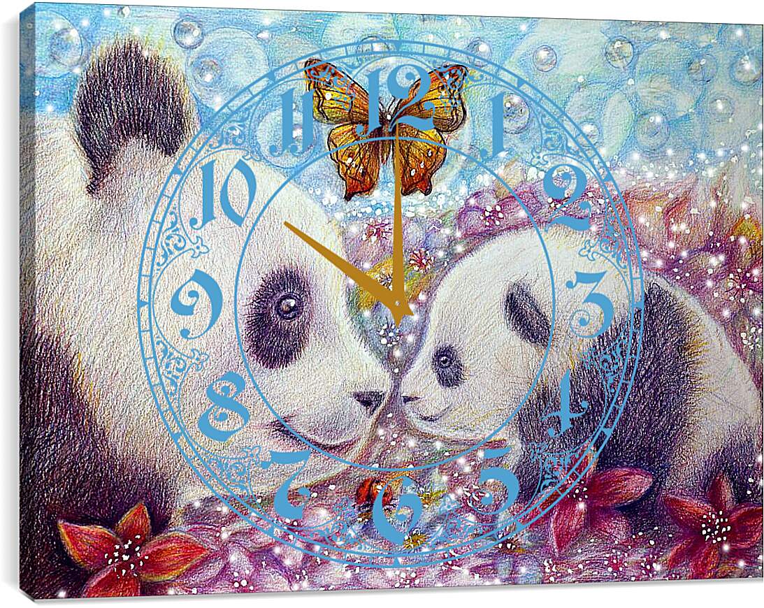 Часы картина - Две панды