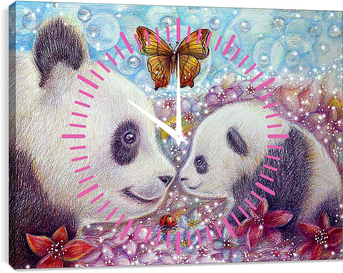 Часы картина - Две панды