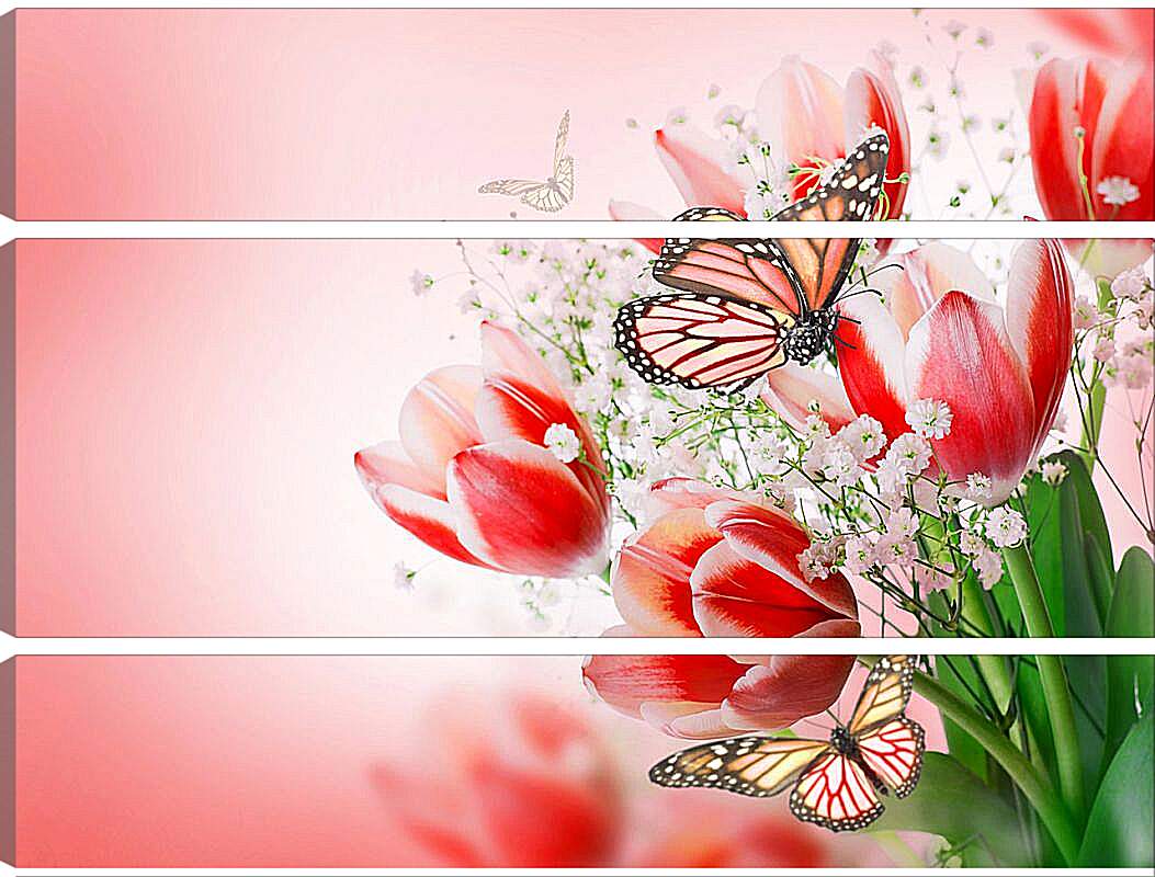 Модульная картина - Бабочки и тюльпаны