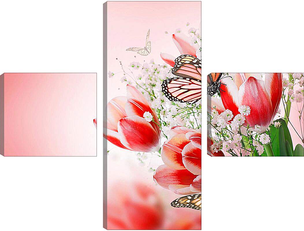 Модульная картина - Бабочки и тюльпаны