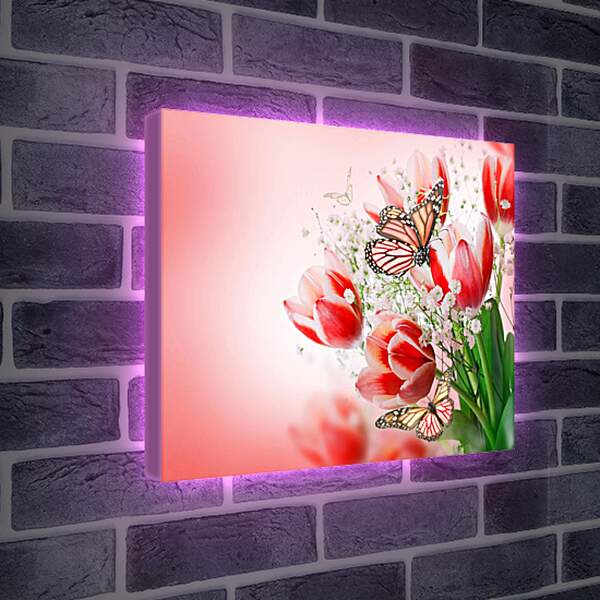 Лайтбокс световая панель - Бабочки и тюльпаны