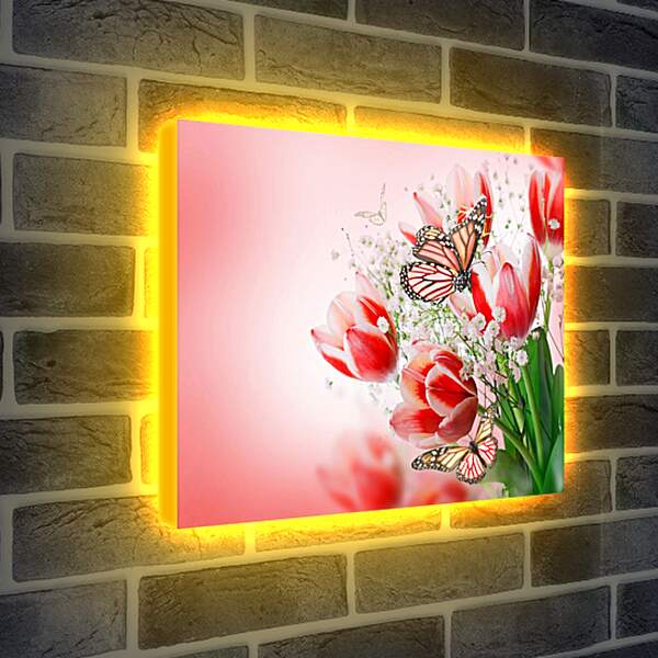 Лайтбокс световая панель - Бабочки и тюльпаны
