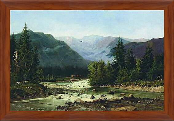 Картина в раме - Швейцарский пейзаж. Мещерский Арсений