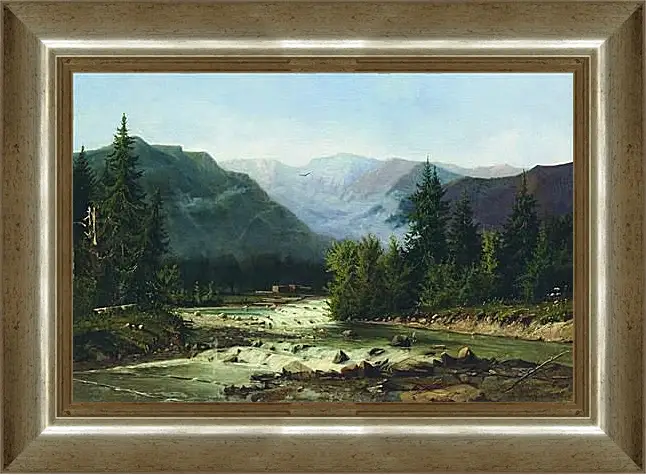 Картина в раме - Швейцарский пейзаж. Мещерский Арсений