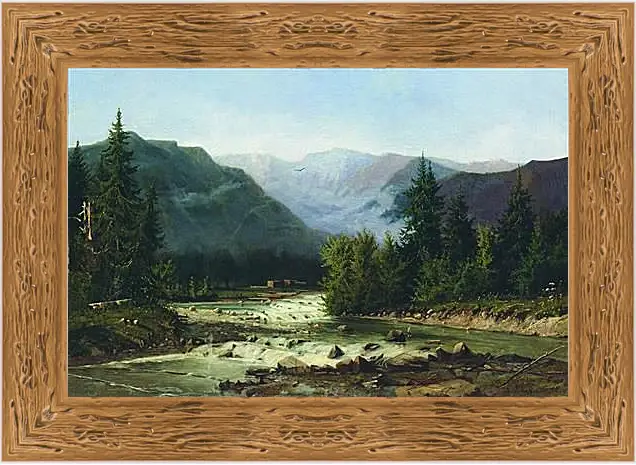 Картина в раме - Швейцарский пейзаж. Мещерский Арсений