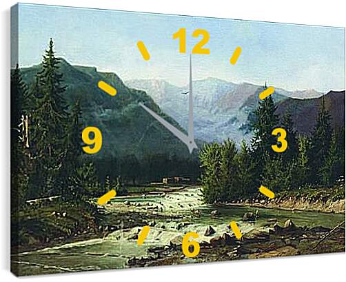 Часы картина - Швейцарский пейзаж. Мещерский Арсений