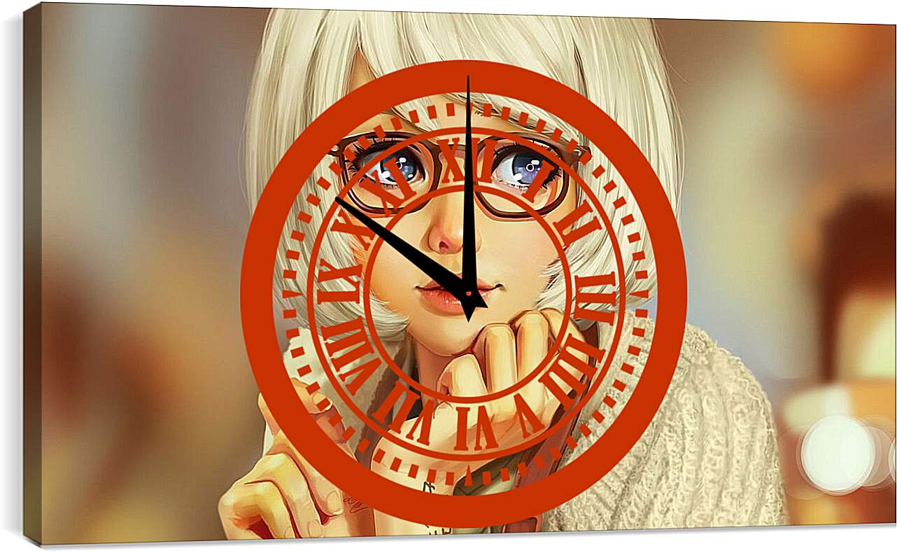 Часы картина - Девушка в очках