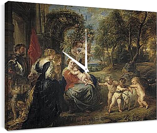 Часы картина - Descanso en la Huida a Egipto con santos. Питер Пауль Рубенс