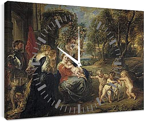 Часы картина - Descanso en la Huida a Egipto con santos. Питер Пауль Рубенс