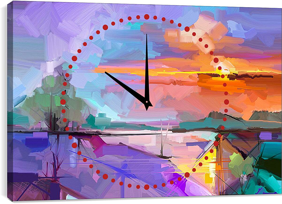 Часы картина - Солнце над рекой