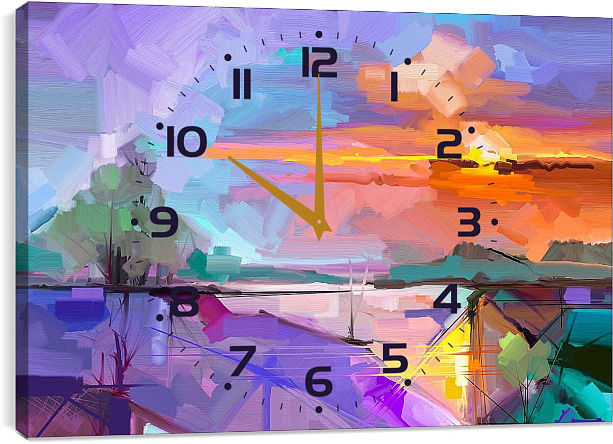 Часы картина - Солнце над рекой