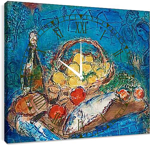 Часы картина - Nature morte. (Натюрморт) Марк Шагал
