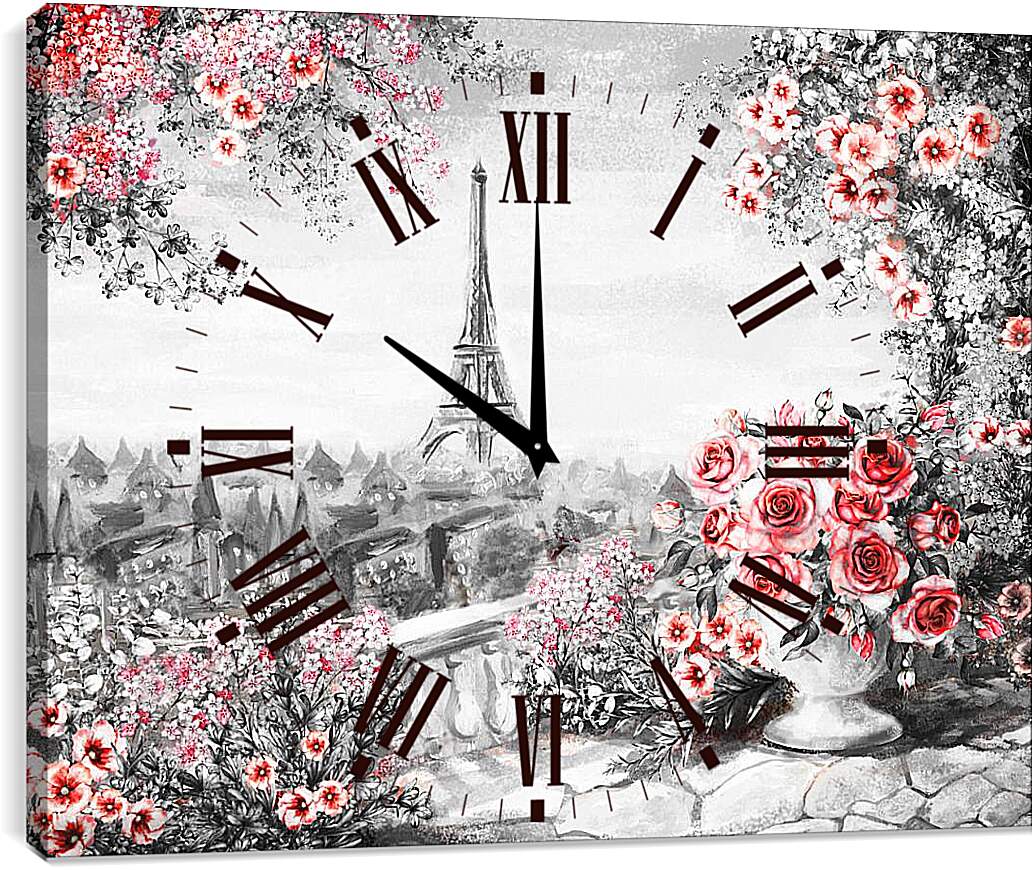 Часы картина - Ваза с цветами