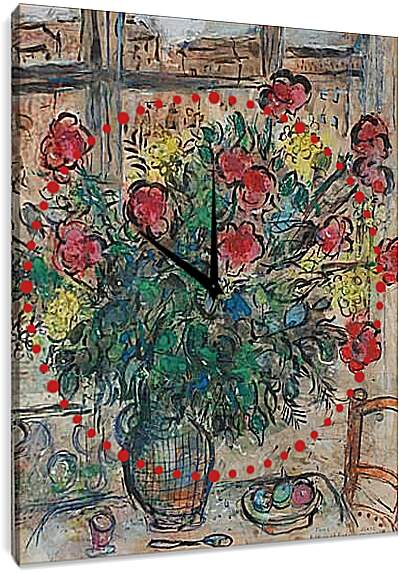 Часы картина - LE BOUQUET DEVANT LA FENETRE. (Букет у окна) Марк Шагал