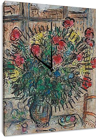 Часы картина - LE BOUQUET DEVANT LA FENETRE. (Букет у окна) Марк Шагал