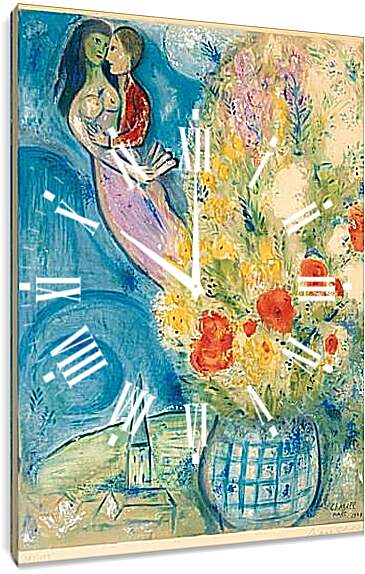 Часы картина - Les Coquelicots. Марк Шагал