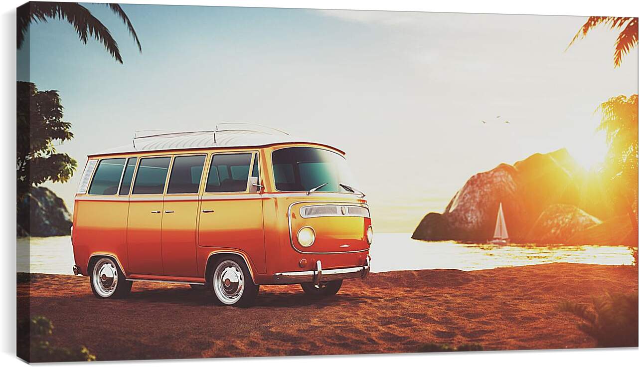 Постер и плакат - Микроавтобус на пляже