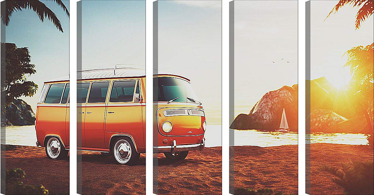 Модульная картина - Микроавтобус на пляже
