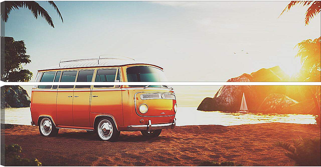 Модульная картина - Микроавтобус на пляже
