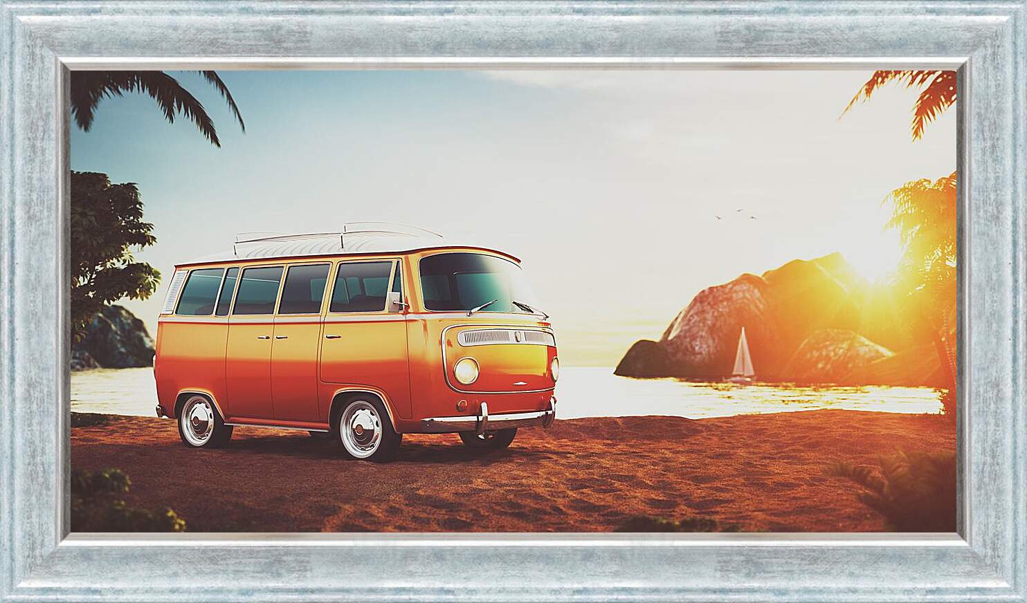 Картина в раме - Микроавтобус на пляже