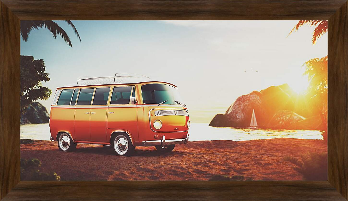 Картина в раме - Микроавтобус на пляже
