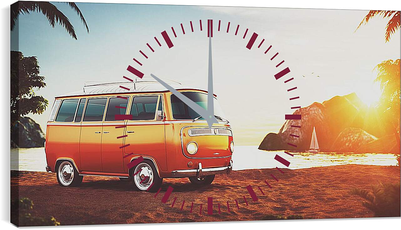 Часы картина - Микроавтобус на пляже
