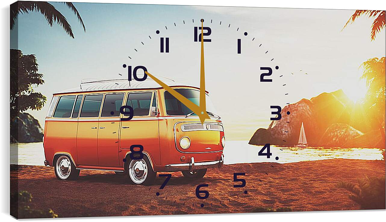 Часы картина - Микроавтобус на пляже
