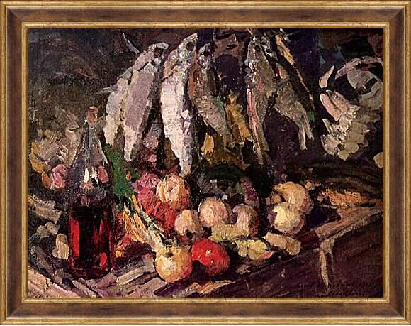 Картина в раме - Рыбы, вино и фрукты. Коровин Константин