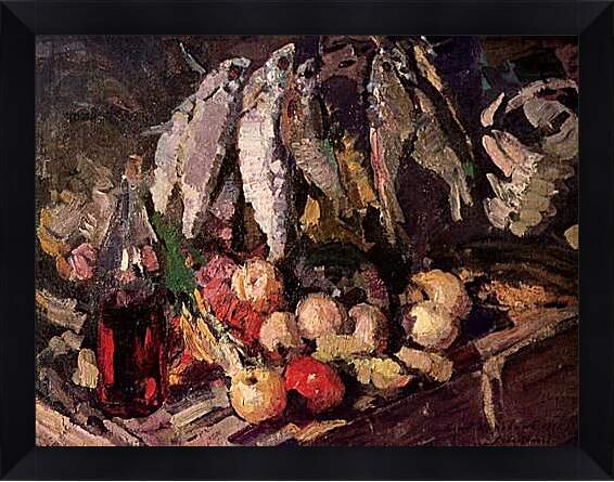 Картина в раме - Рыбы, вино и фрукты. Коровин Константин