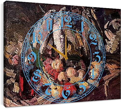 Часы картина - Рыбы, вино и фрукты. Коровин Константин