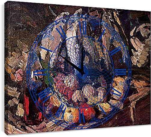 Часы картина - Рыбы, вино и фрукты. Коровин Константин