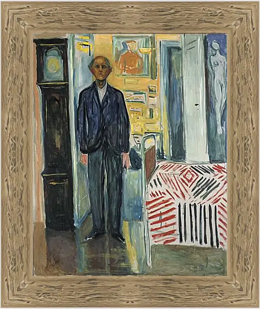 Картина в раме - Self-Portrait Between the Clock and the Bed. Эдвард Мунк