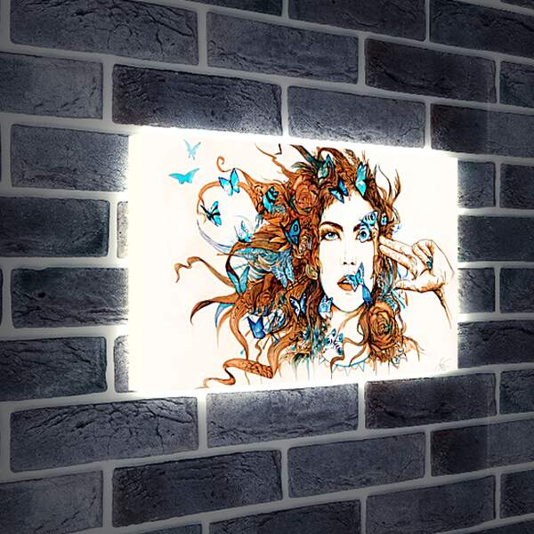 Лайтбокс световая панель - Бабочки и девушка