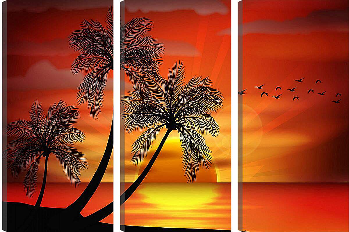 Модульная картина - Пальмы на закате
