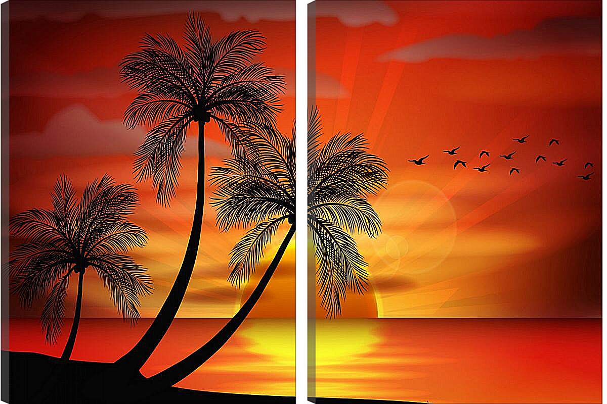 Модульная картина - Пальмы на закате