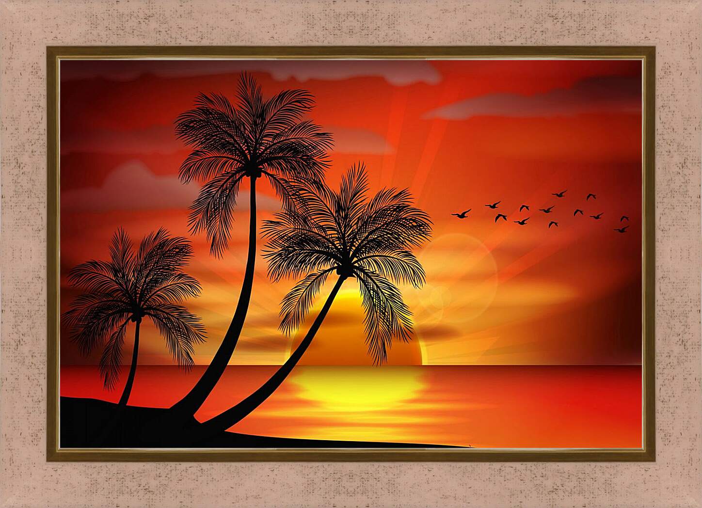 Картина в раме - Пальмы на закате