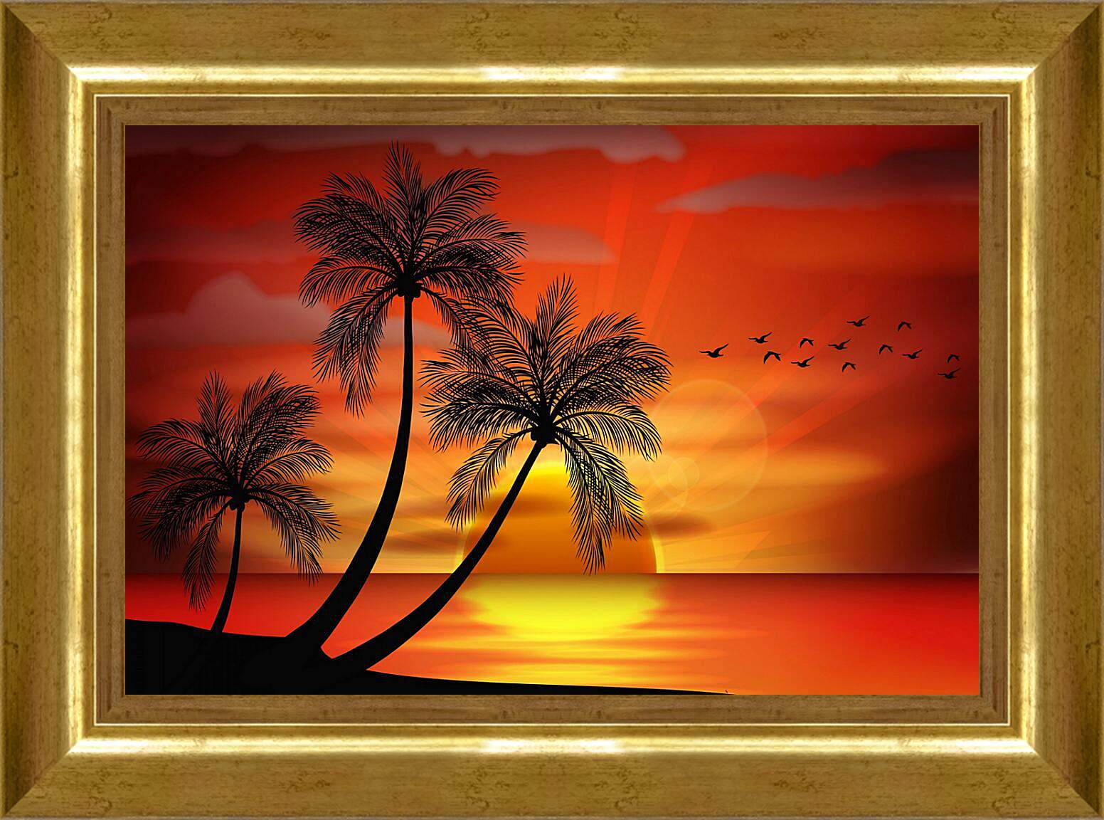 Картина в раме - Пальмы на закате