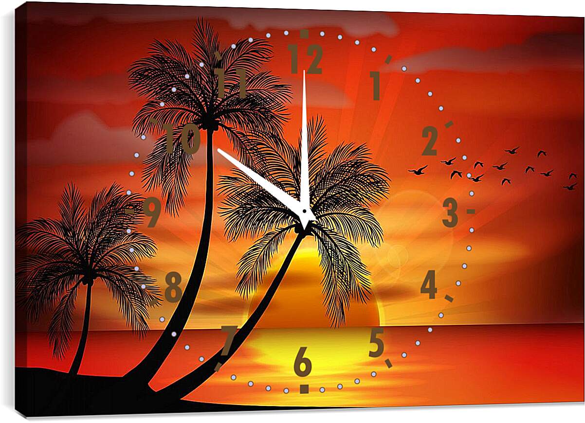 Часы картина - Пальмы на закате