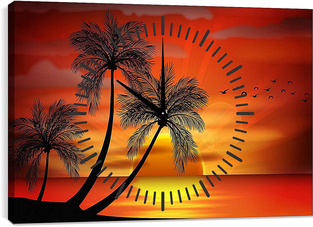 Часы картина - Пальмы на закате