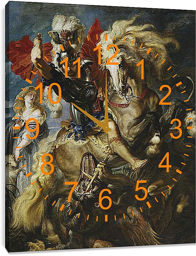 Часы картина - Битва Святого Георгия с драконом. Питер Пауль Рубенс