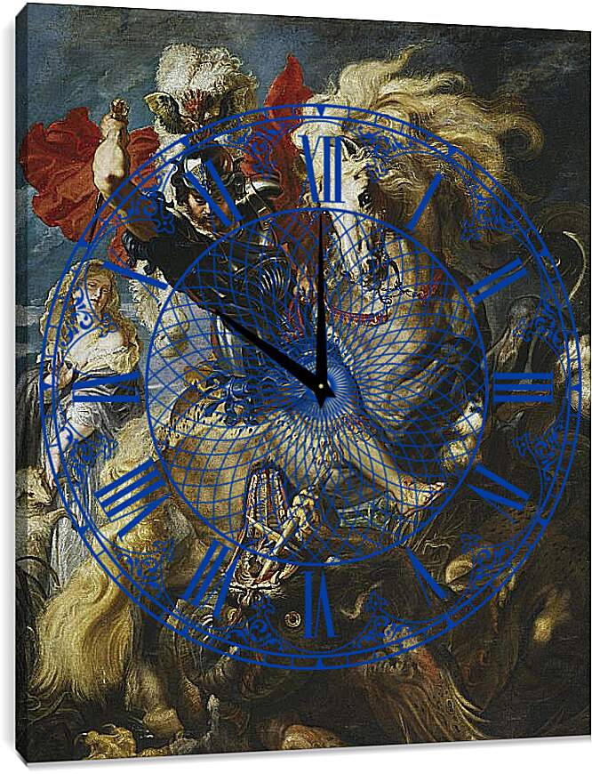 Часы картина - Битва Святого Георгия с драконом. Питер Пауль Рубенс